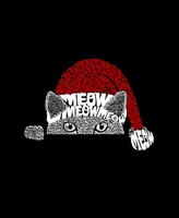 La Pop Art Men's Christmas Peeking Cat Printed Word T-shirt