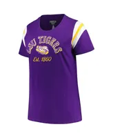 Women's Profile Purple Lsu Tigers Plus Size Striped Tailgate Scoop Neck T-shirt