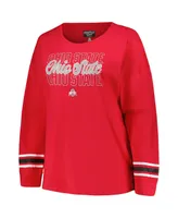 Women's Profile Scarlet Ohio State Buckeyes Plus Triple Script Scoop Neck Long Sleeve T-shirt