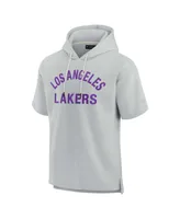 Men's and Women's Fanatics Signature Gray Los Angeles Lakers Super Soft Fleece Short Sleeve Pullover Hoodie