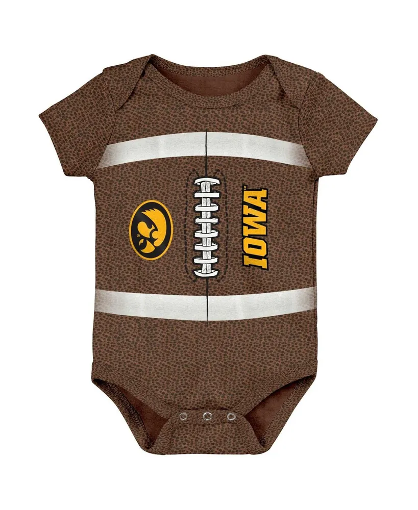 Newborn and Infant Boys Girls Brown Iowa Hawkeyes Catch Me Football Bodysuit