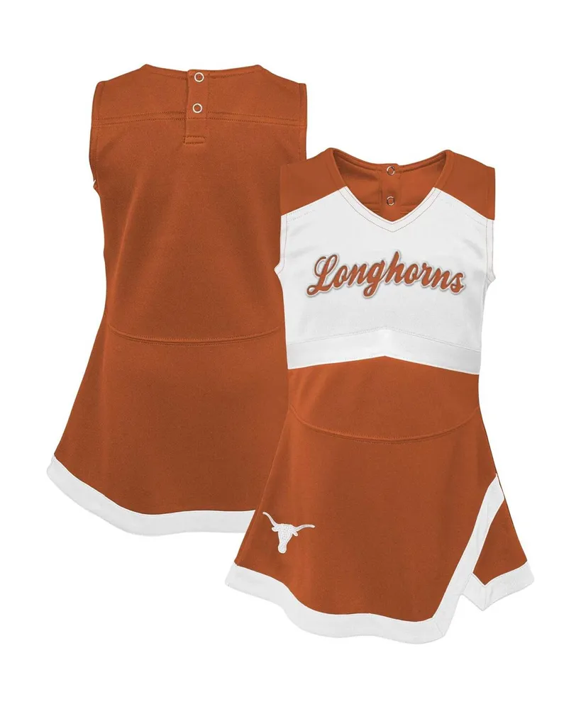 Big Girls Texas Orange, White Longhorns Cheer Captain Jumper Dress