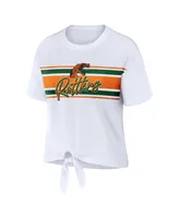 Women's Wear by Erin Andrews White Florida A&M Rattlers Striped Front Knot Cropped T-shirt