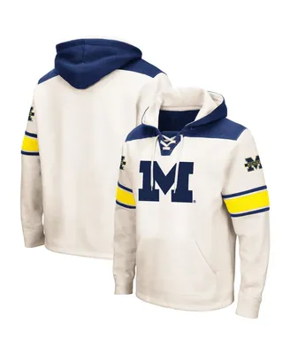 Men's Colosseum Cream Michigan Wolverines Big and Tall Hockey Lace-Up Pullover Hoodie