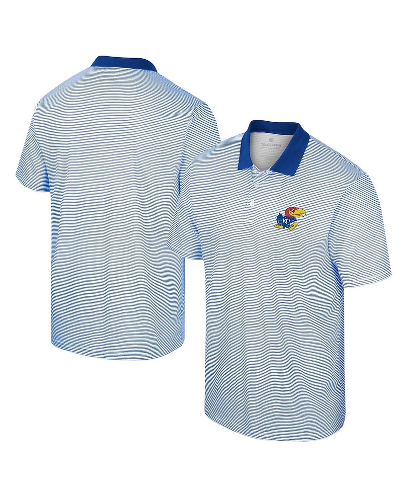 Men's Colosseum White, Royal Kansas Jayhawks Print Stripe Polo Shirt
