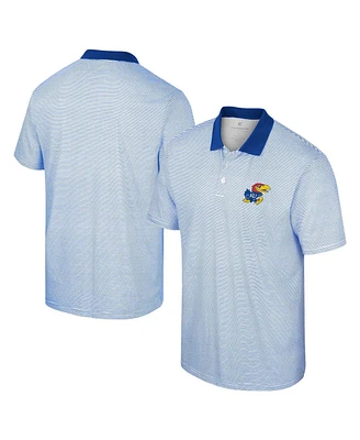 Men's Colosseum White, Royal Kansas Jayhawks Print Stripe Polo Shirt