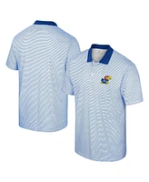 Men's Colosseum White, Royal Kansas Jayhawks Print Stripe Polo Shirt