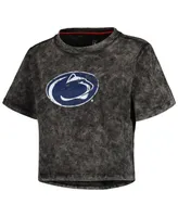 Women's Black Penn State Nittany Lions Vintage-Like Wash Milky Silk Cropped T-shirt