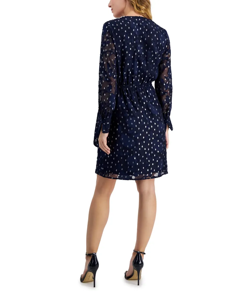 Anne Klein Women's Jacquard Clip-Dot Faux-Wrap Dress