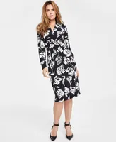 I.n.c. International Concepts Petite Printed Twist-Front Midi Dress, Created for Macy's