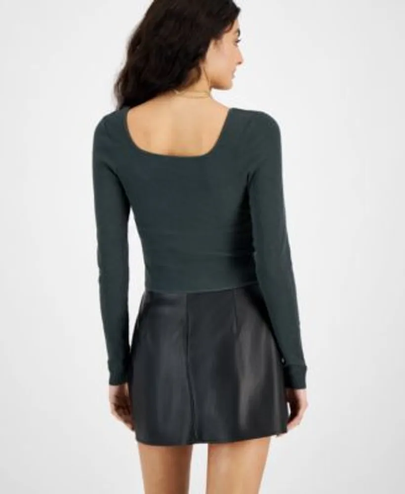 Bar Iii Womens Ribbed Sweater Faux Leather Skirt Created For Macys