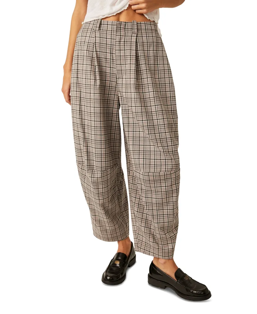 Free People Women's Turning Point Pleated Plaid Trousers