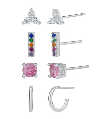 And Now This Cubic Zirconia Glass Silver Plated Four Pair Earring Set