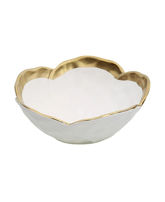Classic Touch Porcelain Flower Shaped Bowl with Gold-Tone Rim, 7" D