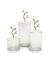 Glass Canister with Gold-Tone Marble Lid and Leaf Handle