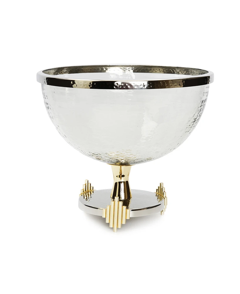 Classic Touch Stainless Steel Footed Glass Bowl with Symmetrical Design