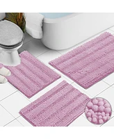 3 Piece Ultra Soft Non Slip Chenille Bath Rug Set - Small + Large + Contour