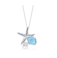 Sterling Silver Larimar Seashell & Starfish Necklace