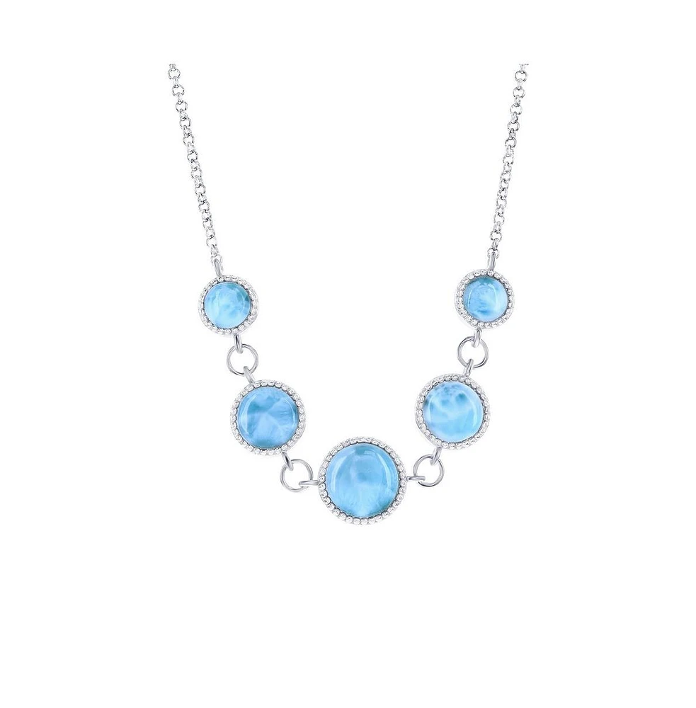 Sterling Silver Graduating Round Beaded Larimar Linked Necklace