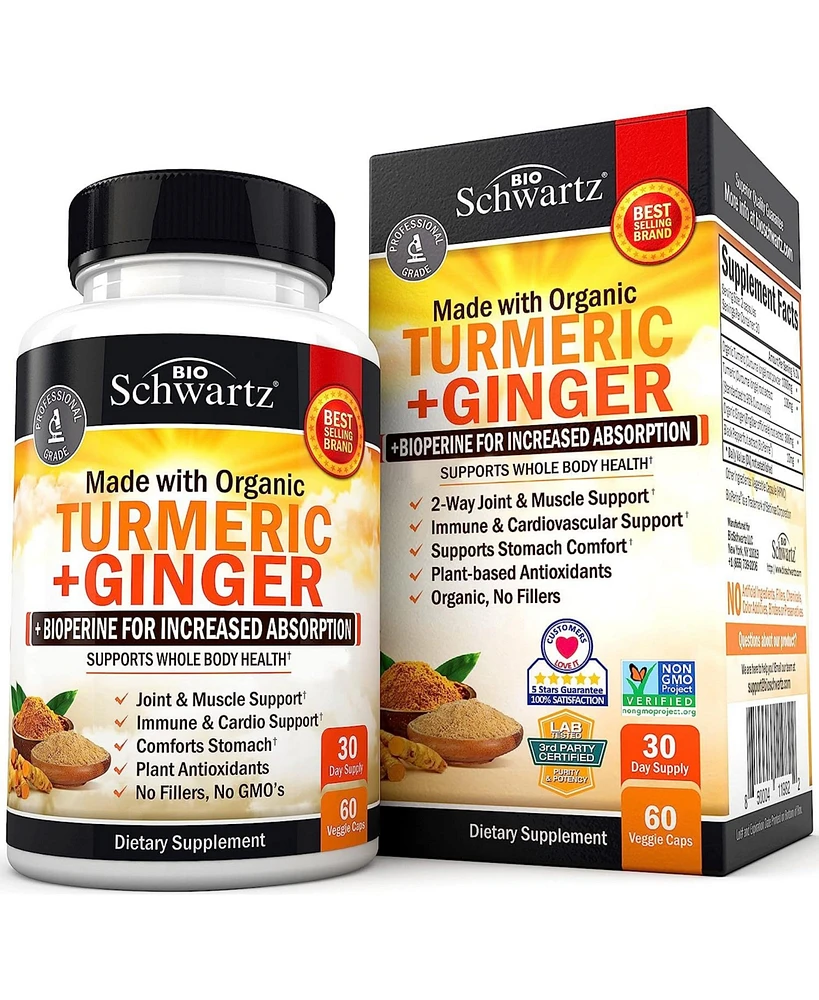 BioSchwartz Organic Turmeric Curcumin and Ginger - 95% Standardized Curcuminoids with BioPerine Black Pepper Extract for Ultra High Absorption