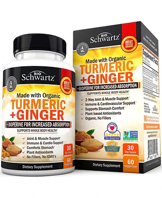 BioSchwartz Organic Turmeric Curcumin and Ginger - 95% Standardized Curcuminoids with BioPerine Black Pepper Extract for Ultra High Absorption