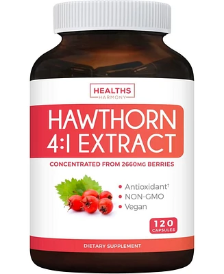 Health's Harmony Hawthorn Berry Capsules, Cardiovascular and Immune Health, 4:1 Extract, Health's Harmony