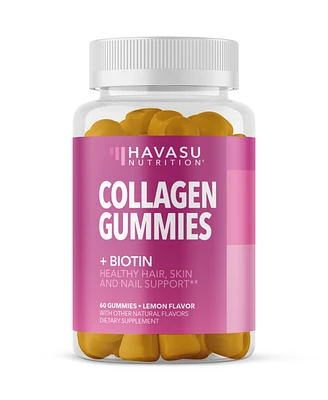 Havasu Nutrition Collagen Gummies with 2,500mcg Biotin for Hair, Skin and Nails, 60 Lemon Gummies