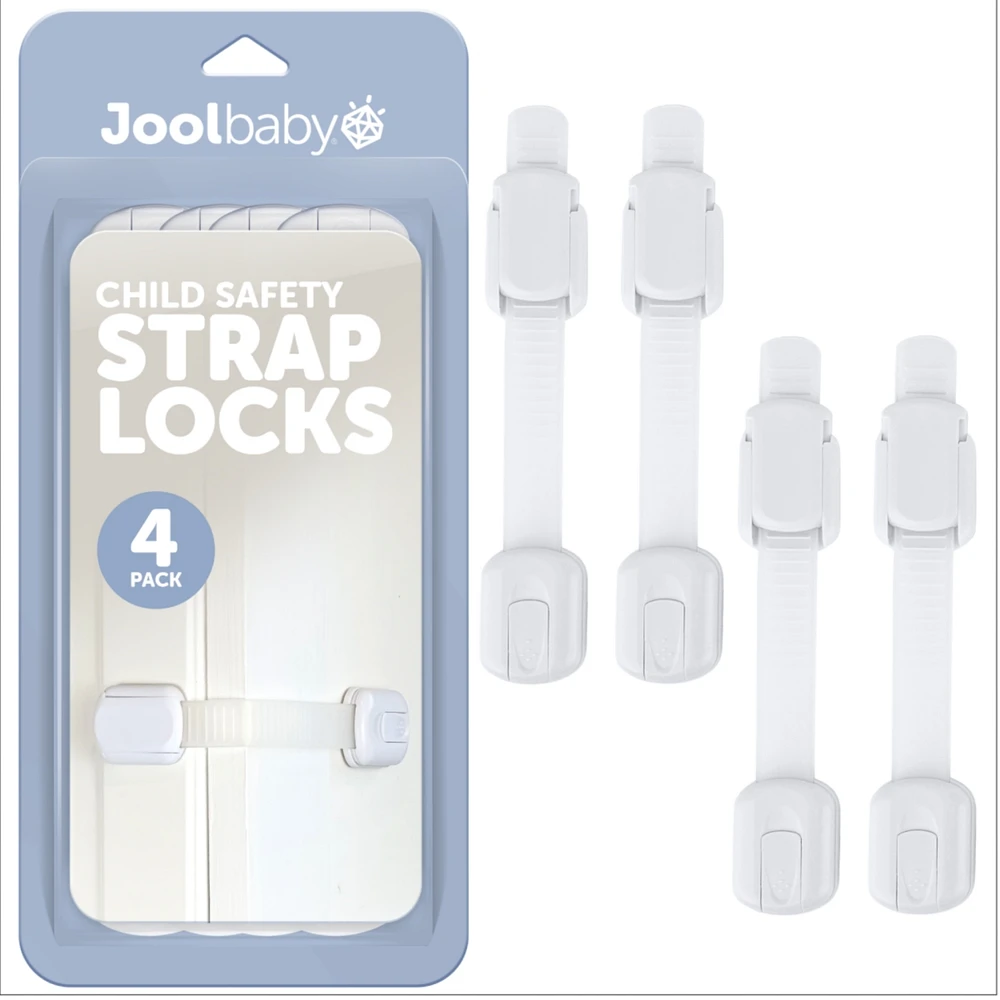 Jool Baby Toddler Multi-Use Safety Strap for Cabinets, Fridges, Drawers, Damage-Free Adhesives Safety Set - 4 Pack