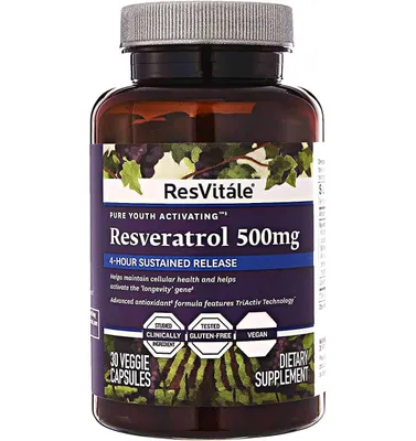 ResVitale Resveratrol 500mg - Antioxidants for Heart Health & Skin Support - Red Wine Grape Seed Extract