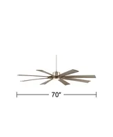 Possini Euro Design 70" Defender Modern Large Outdoor Ceiling Fan with Led Light Remote Control Brushed Nickel Weathered Oak Blades Dimmable Damp Rate