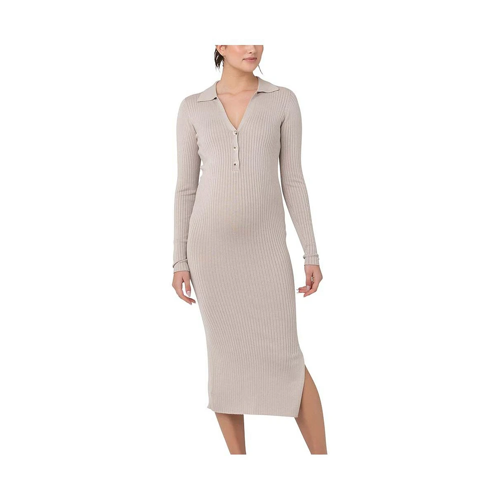 Ripe Maternity Sammy Knit Polo Nursing Dress Stone