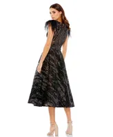 Mac Duggal Women's Embellished Feather Cap Sleeve Dress