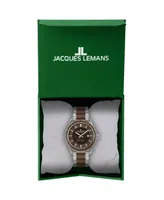 Jacques Lemans Men's Eco Power Watch with Solid Stainless Steel / Wood Inlay Strap 1-2116