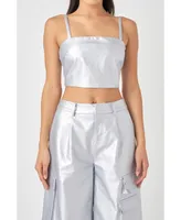 Grey Lab Women's Faux Leather Crop Top