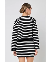 English Factory Women's Knit Striped Sweater Cardigan