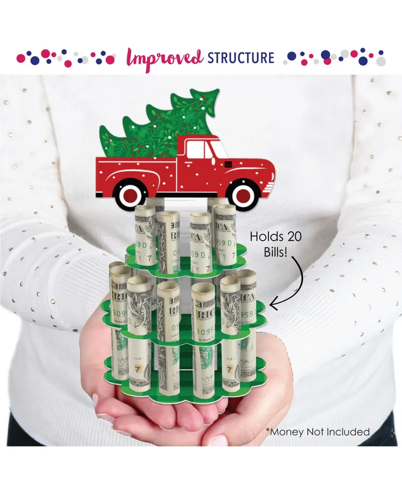 Big Dot of Happiness Merry Little Christmas Tree - Red Truck Christmas Party Money Holder - Cash Cake