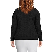 Lands' End Plus Size Cotton Drifter Cable Crew Neck Sweater