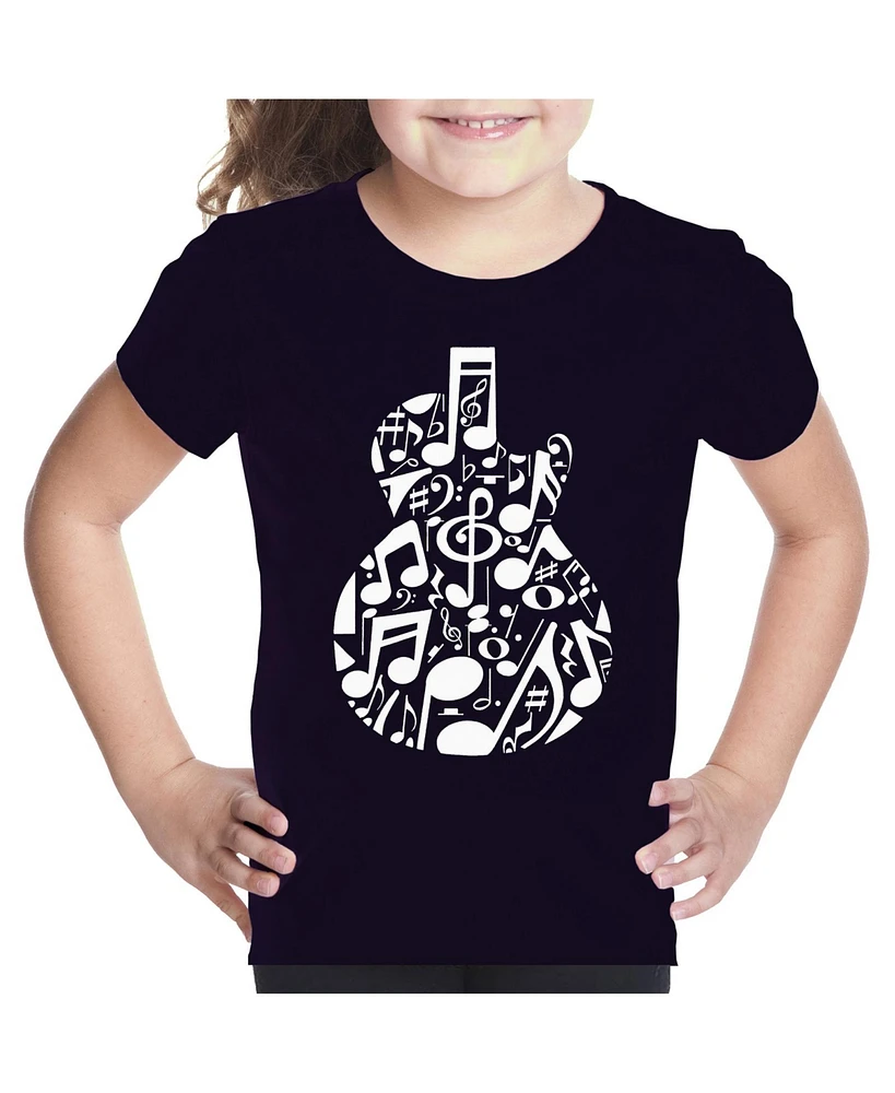 La Pop Art Girls Music Notes Guitar Word T-Shirt