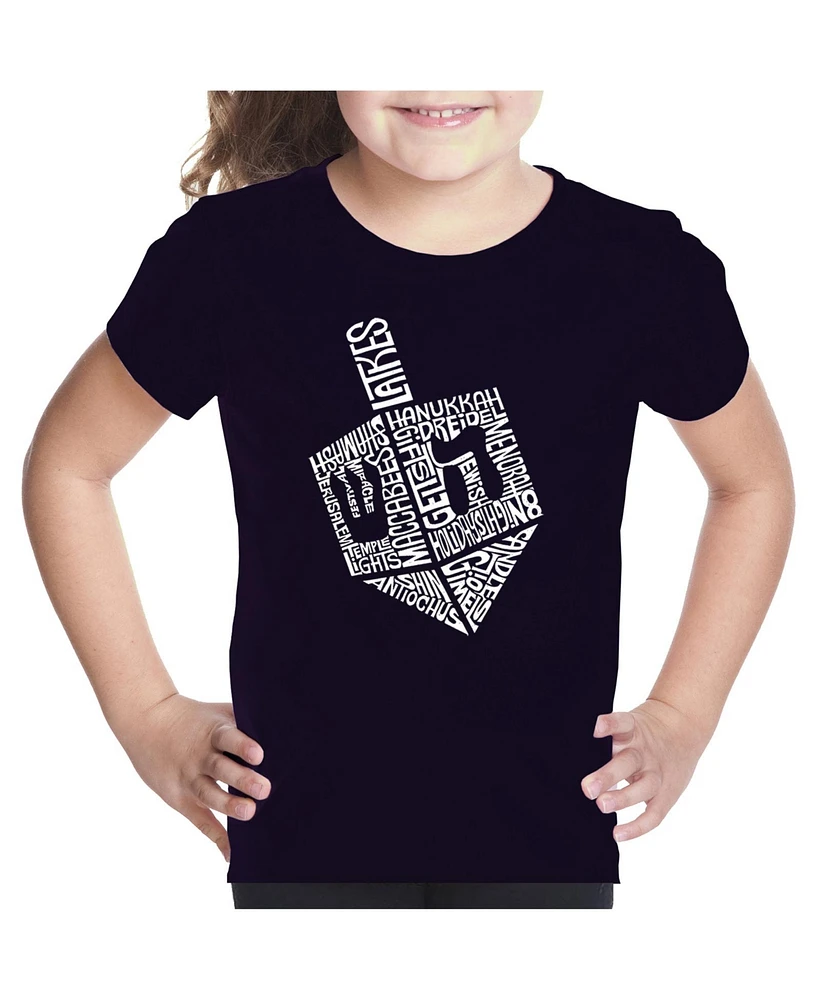 La Pop Art Girls Hanukkah Dreidel Word T-Shirt