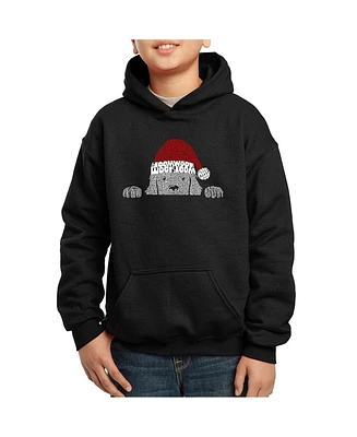 Christmas Peeking Dog - Child Boy's Word Art Hooded Sweatshirt