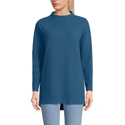 Lands' End Women's Petite Long Sleeve Textured Pique Funnel Neck Tunic