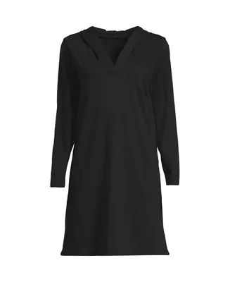 Lands' End Women's Cotton Jersey Long Sleeve Hooded Swim Cover-up Dress