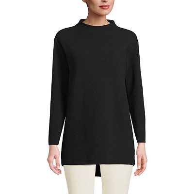 Lands' End Women's Petite Long Sleeve Textured Pique Funnel Neck Tunic