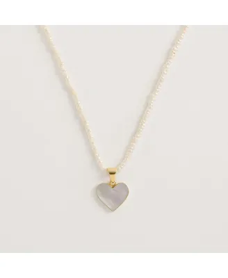 Freya Rose Seed Pearl Necklace With Mother Of Pearl Heart Pendant