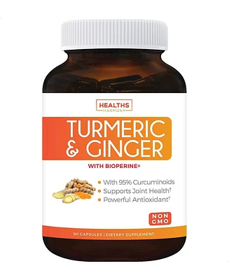 Healths Harmony Turmeric and Ginger with 95% Curcuminoids & Bioperine (Non-gmo) 1980mg Per Serving