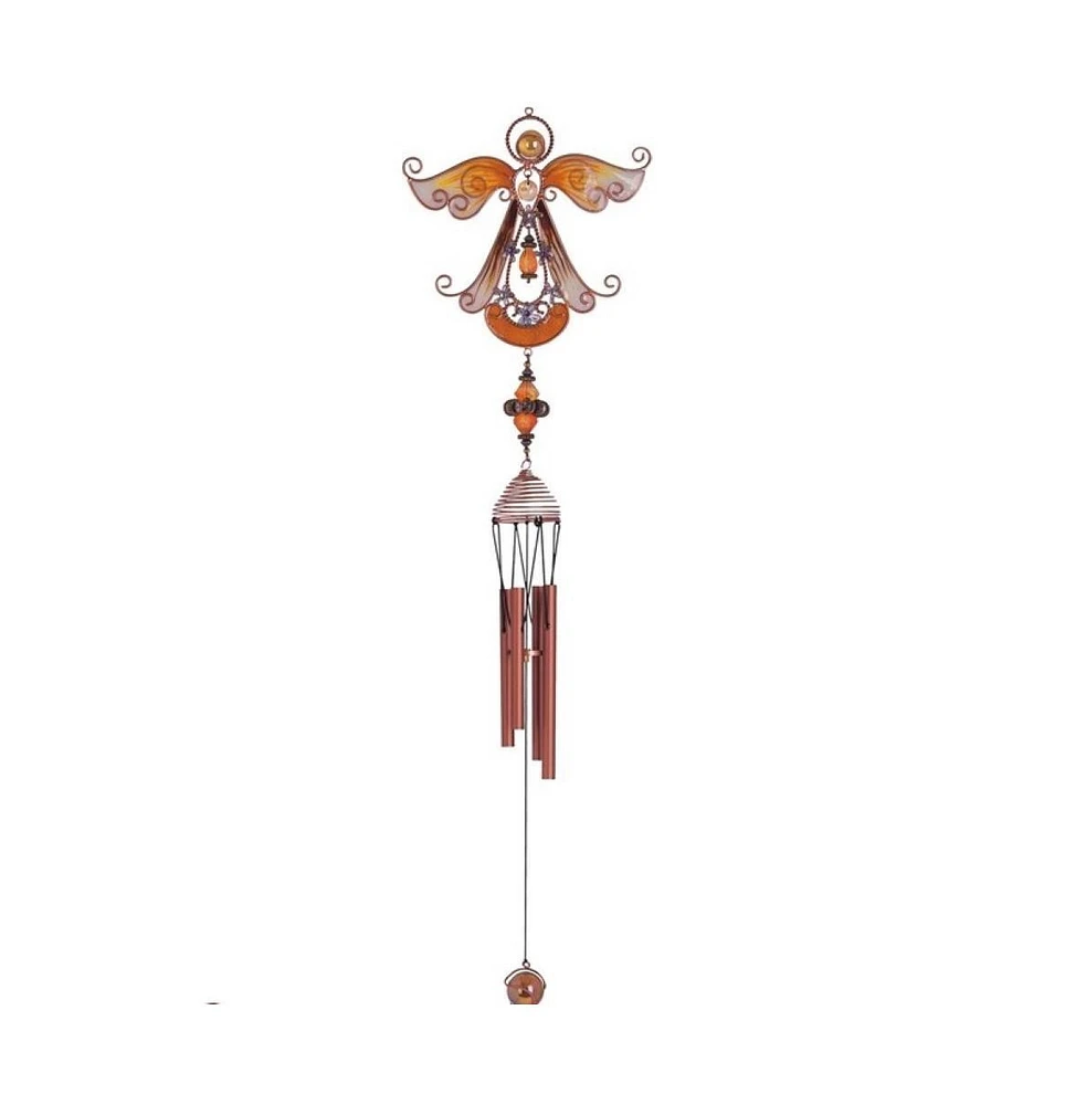 23" Long Yellow Angel Copper and Gem Wind Chime