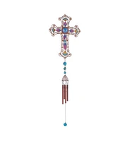 35" Long Purple Cross Wind Chime with Copper Gem
