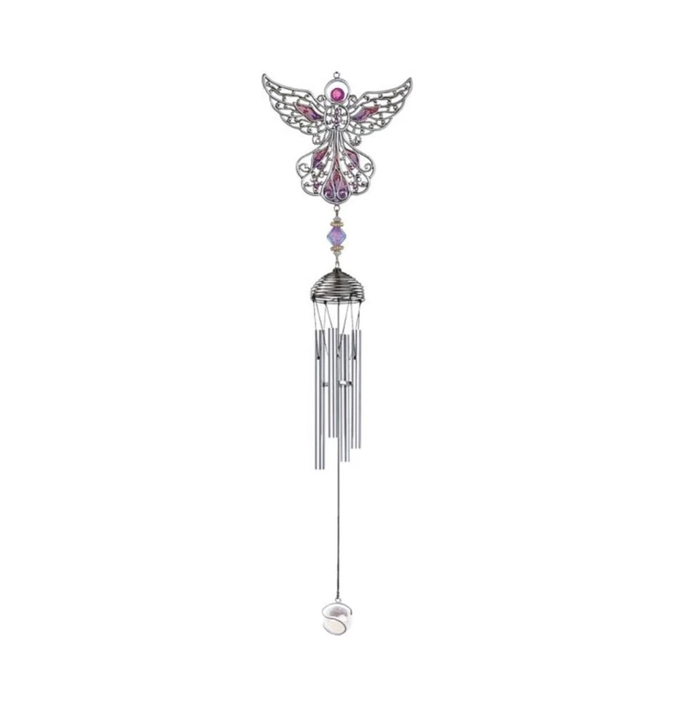 21" Long Purple Angel Pewter and Gem Wind Chime