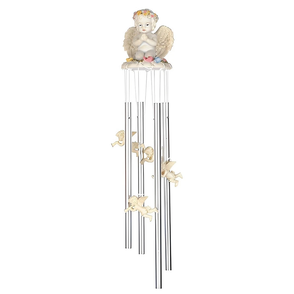 Fc Design 23" Long Cherub Praying Round Top Wind Chime Home Decor Perfect Gift for House Warming, Holidays and Birthdays