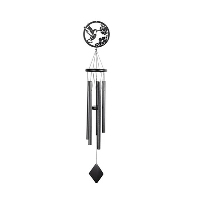 38" Long Metal Black Hummingbird Silhouette Wind Chime